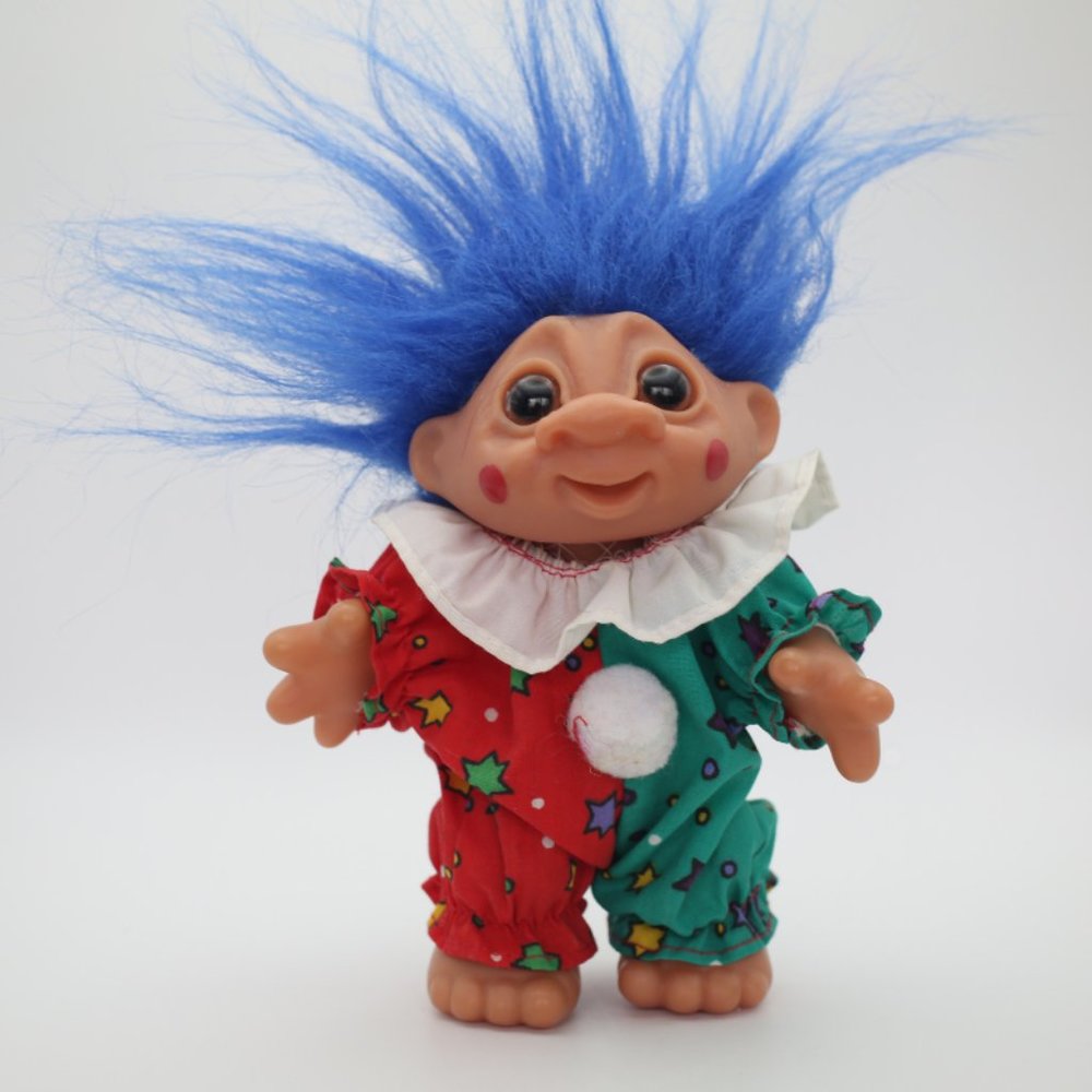 Vintage Troll Doll DAM 1984 6" Clown BlueHair Medium Size - Picture 8 of 8